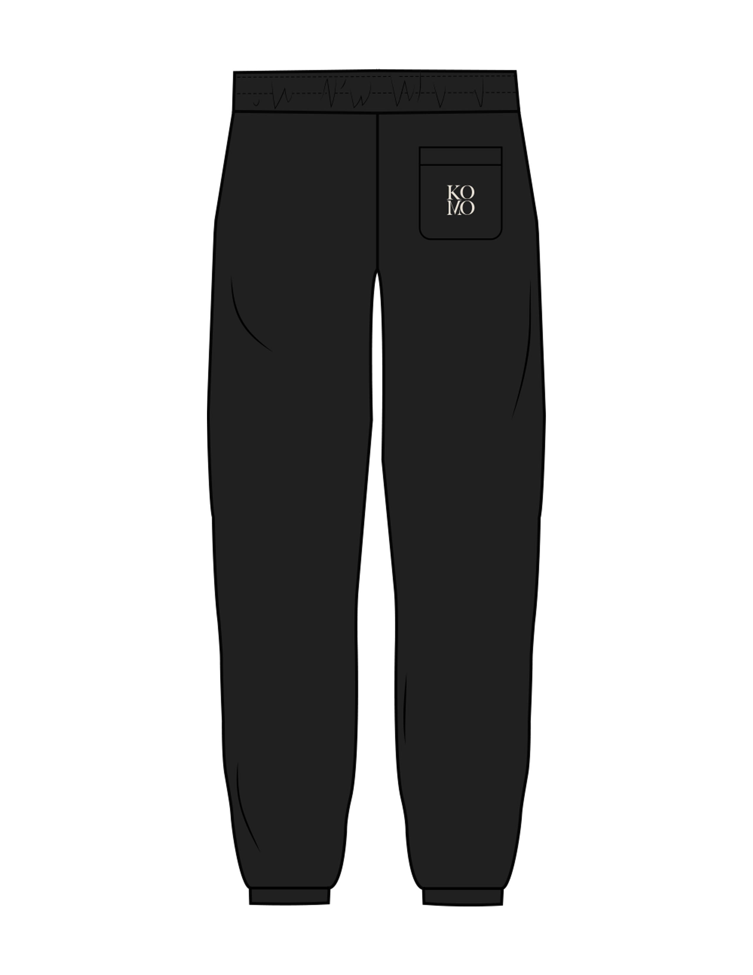 The Womens Sweatpants - Black - Komo Studio - Back Pocket - Printed - Off White