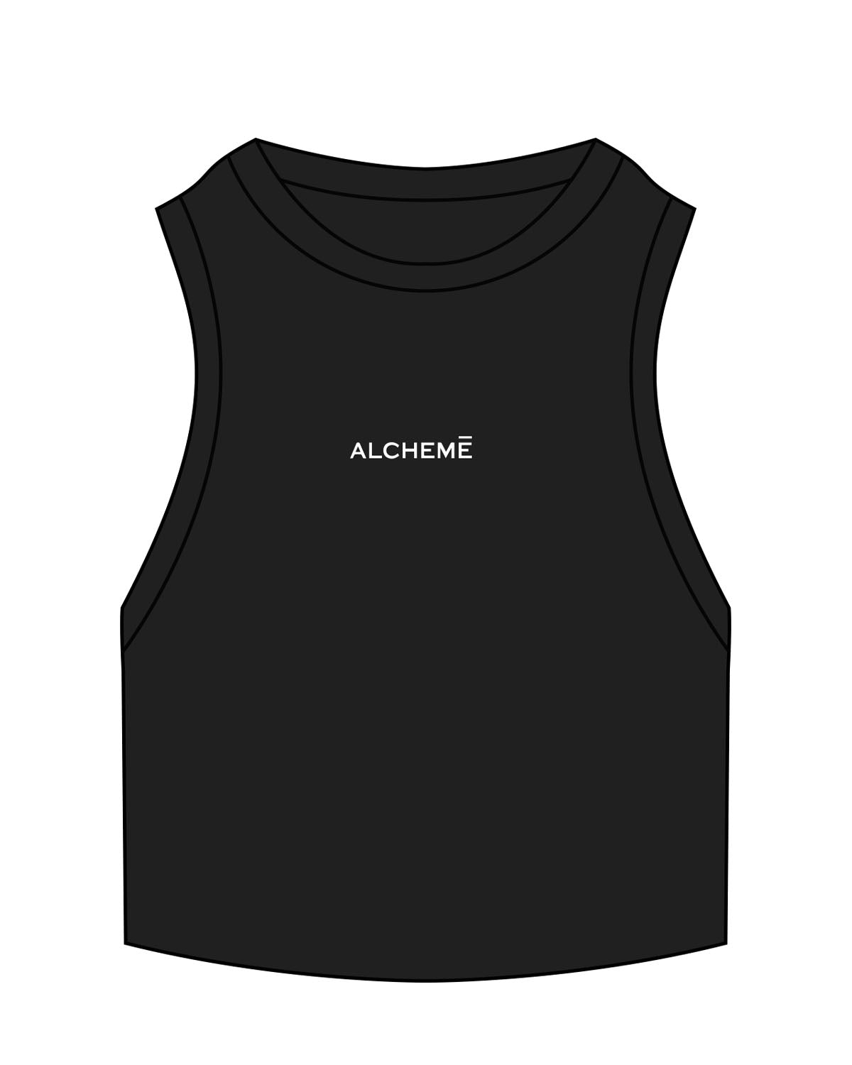 The Ribbed Crop Tank - Black - ALCHEME - Center Chest - Embroidered - White