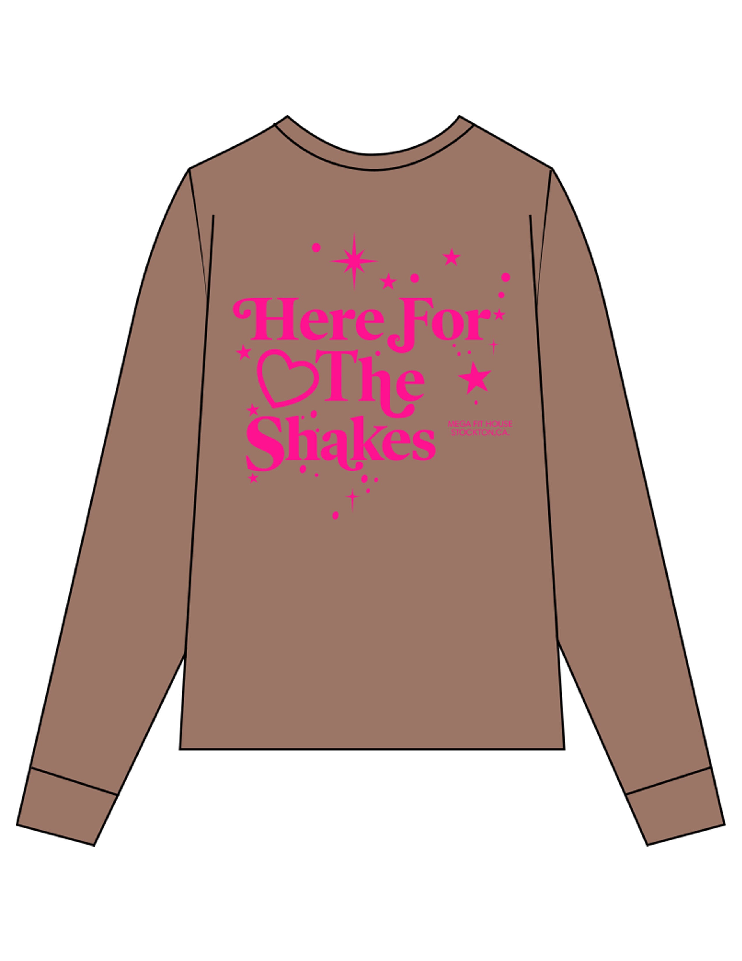 The Unisex Midweight Long Sleeve - Espresso - Mega Fit House - Left Chest & Back Stacked - Printed - Hot Pink