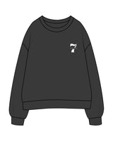 The Womens Crewneck - Washed Black - STUDIO 7 - Left Chest - Printed - Cream