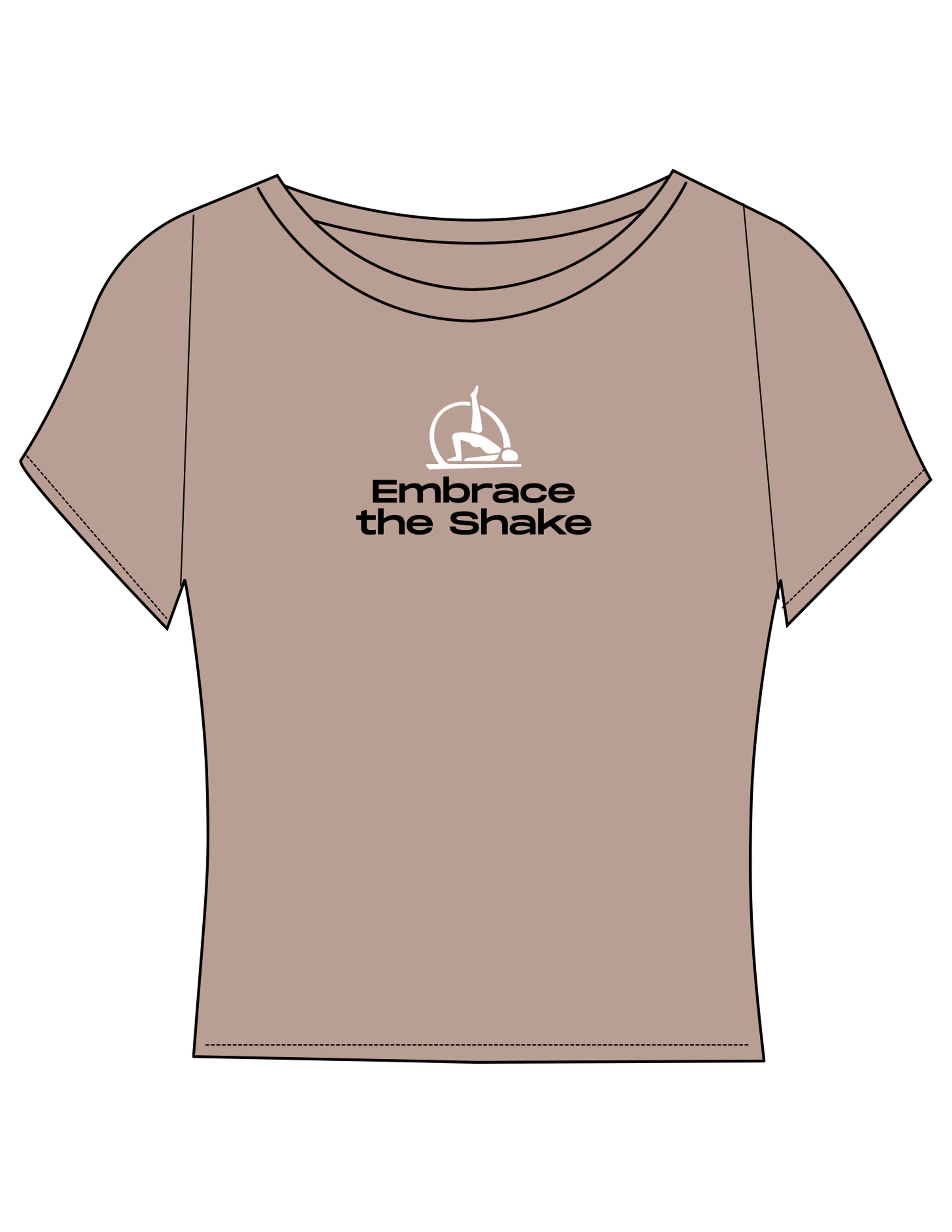 The Sporty Crop Short Sleeve - Light Brown - Sculpted By Lagree - Center Chest Stacked - Printed - Full Color