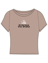 The Sporty Crop Short Sleeve - Light Brown - Sculpted By Lagree - Center Chest Stacked - Printed - Full Color