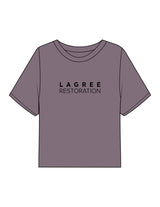 The Boxy Crop Tee - Mauve - Lagree Restoration - Center Chest Stacked - Printed - Black