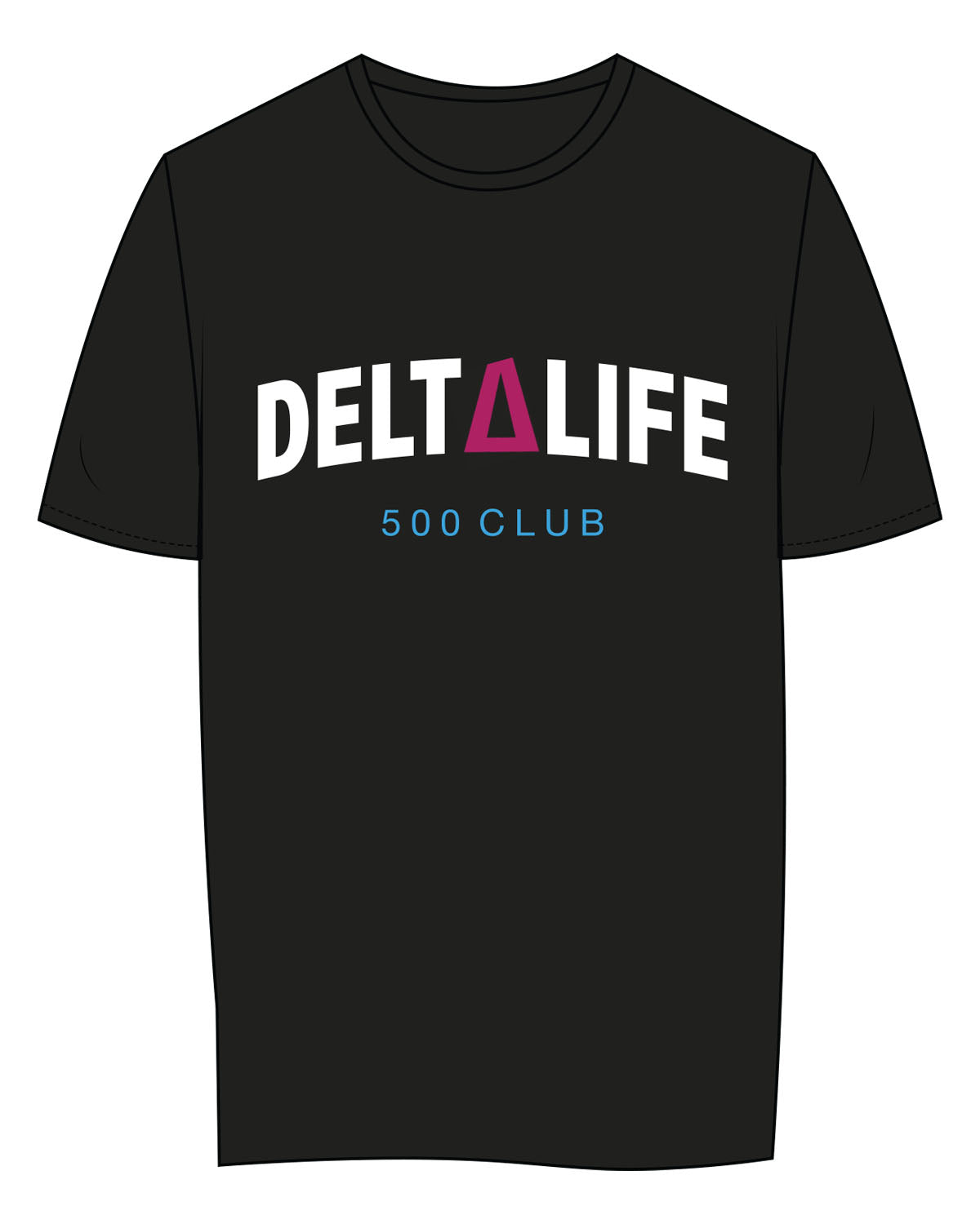 The Womens Tee - Black - Delta Fitness - Center Chest - 500 Club - Full Color
