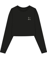 The Crop Long Sleeve - Black - Core Lab - Left Chest & Back Vertical - Cream - E0D6CD