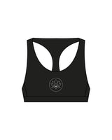 The Racer Bra - Black - Sacred Studios - Center Chest Round - Printed - White