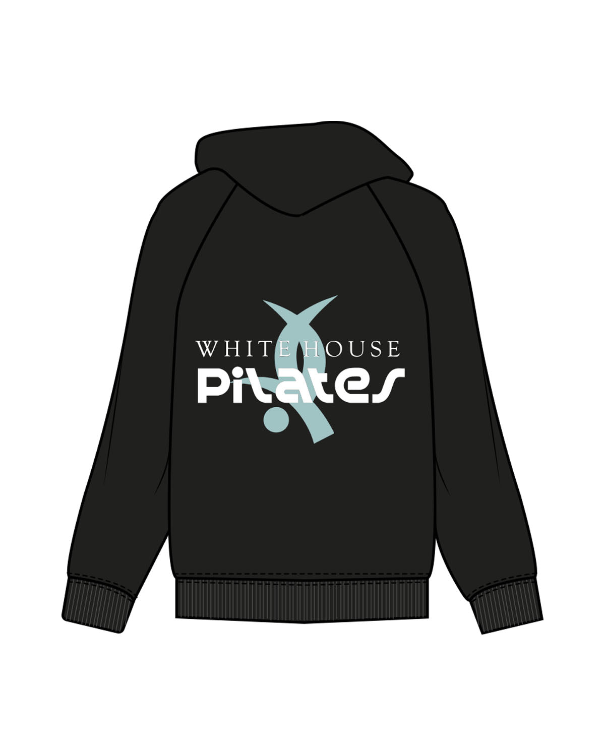The Womens Hoodie - Black - White House - Left Chest & Right Sleeve - Back Stack - Printed - Full Color