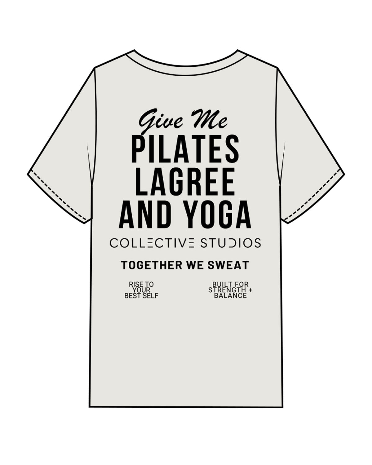 The Mens Heavyweight Tee - Washed Bone - Collective Studios - Right Chest Stacked - Full Back - Pilates - Black