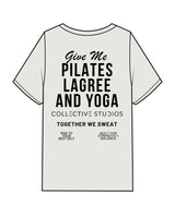 The Mens Heavyweight Tee - Washed Bone - Collective Studios - Right Chest Stacked - Full Back - Pilates - Black