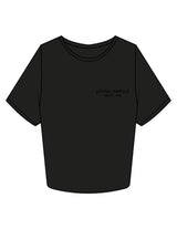The Crop Tee - Black - Pilates Method/Barre Noir - Left Chest Stacked - Printed - Tone on Tone