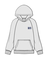 The Mens Hoodie - White Heather - Studio Novo - Left Chest Stacked & Back Stacked - Cobalt