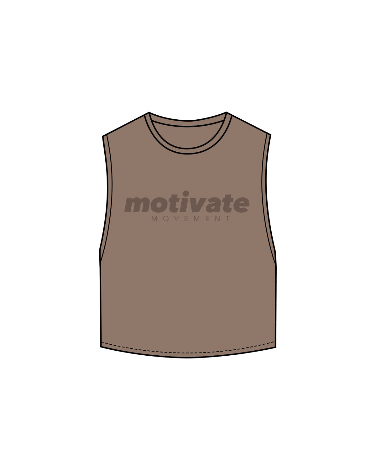 The Crop Muscle Tank - Cacao - Motivate Movement - Center Chest Stacked & Back Neckline - Printed - Tone on Tone