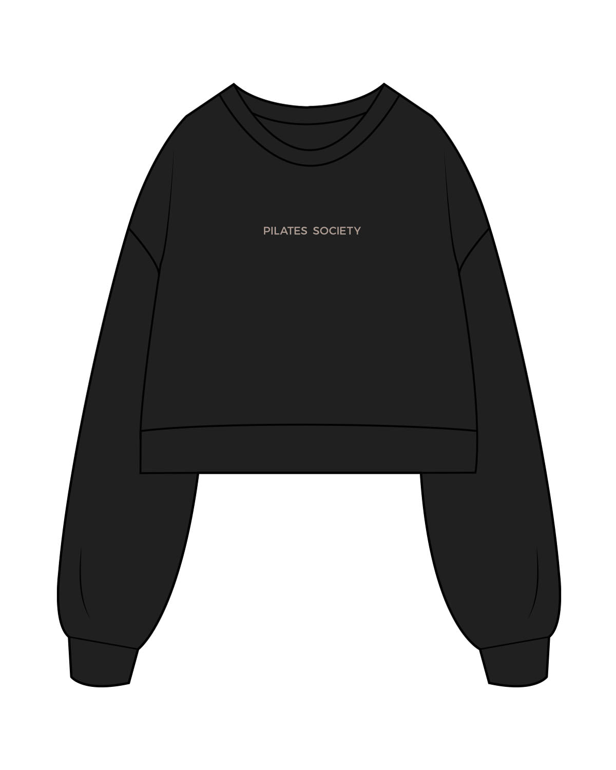 The Womens Crop Crewneck - Black - Pilates Society - Center Chest - Embroidered Bone