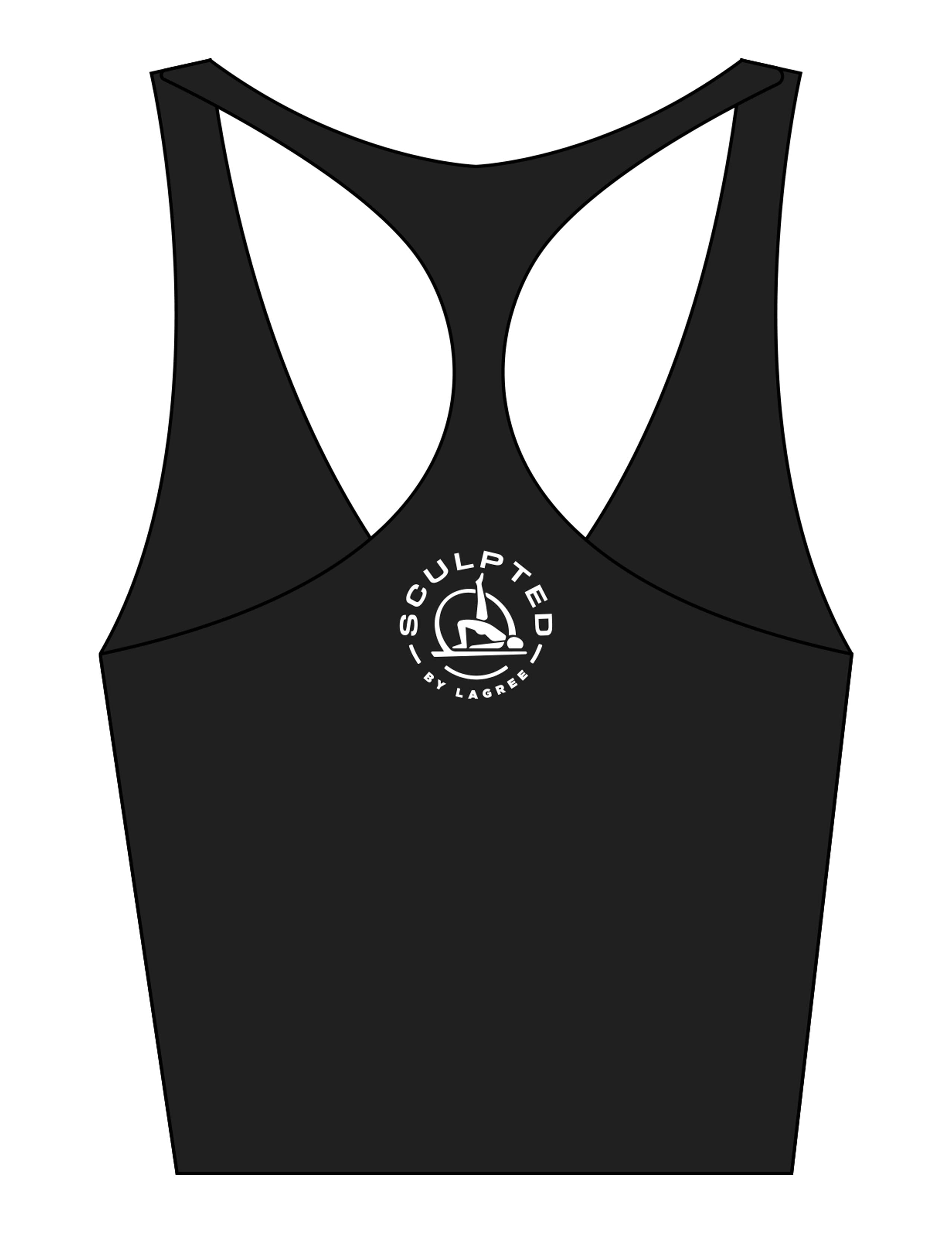 The Racer Tank - Black - Sculpted By Lagree - Center Back - Printed - White