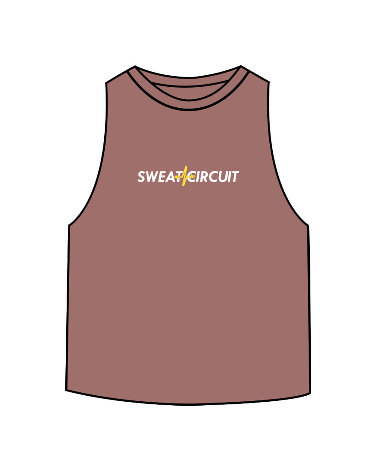 The Crop Muscle Racerback - Heather Mauve - Sweat Circuit - Center Chest - Back Center - Printed - Full Color