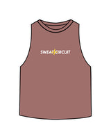 The Crop Muscle Racerback - Heather Mauve - Sweat Circuit - Center Chest - Back Center - Printed - Full Color