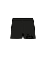 The Womens Sweat Shorts - Black - HiLo - Left Leg Stacked - Printed - Tone on Tone