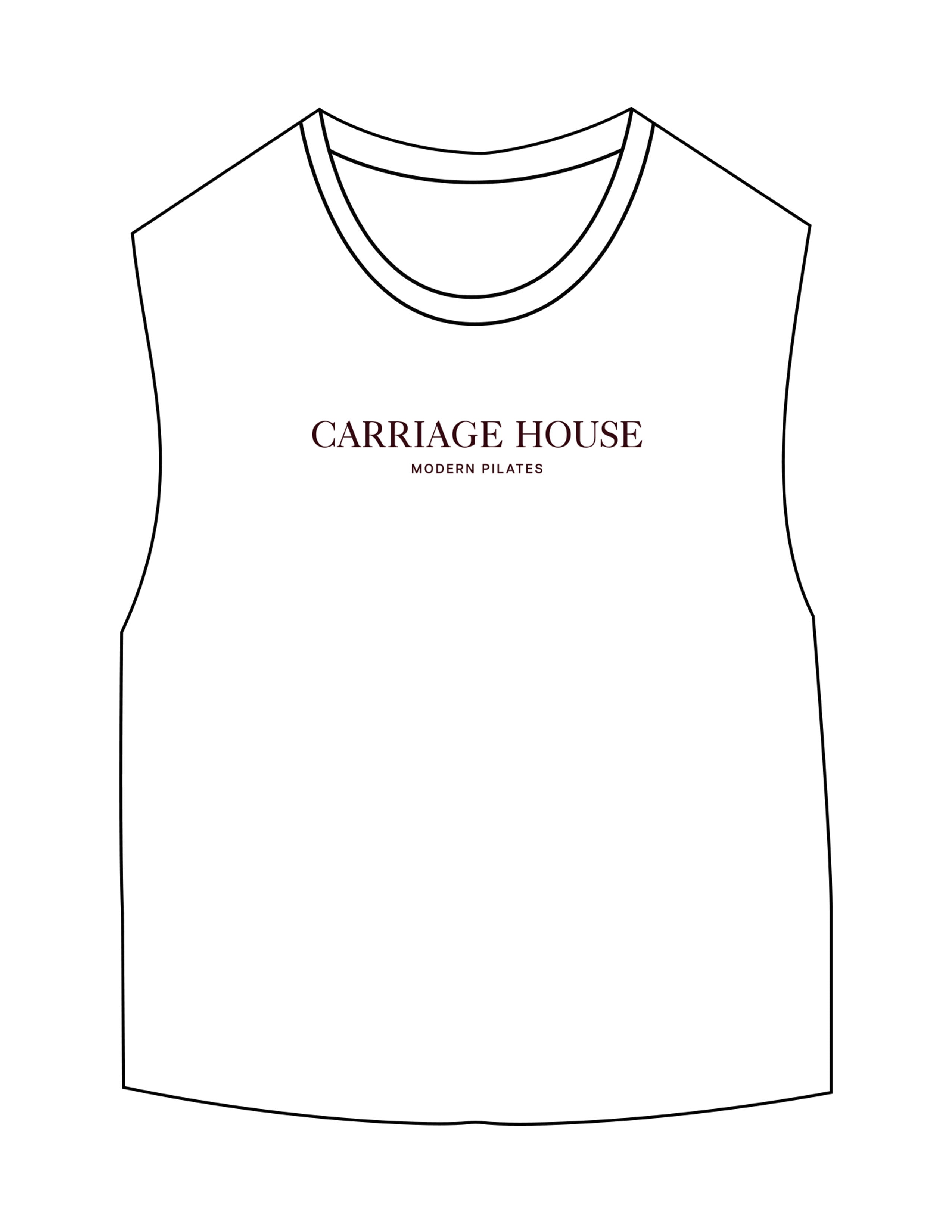 The Micro Rib Basic Crop Tank - White - Carriage House - Center Chest Stacked - Printed - CH Maroon