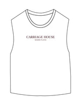 The Micro Rib Basic Crop Tank - White - Carriage House - Center Chest Stacked - Printed - CH Maroon