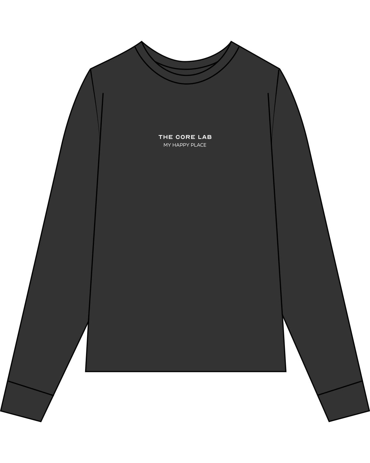 The Womens Heavyweight Long Sleeve - Washed Black - Core Lab - Center Chest Stacked - White