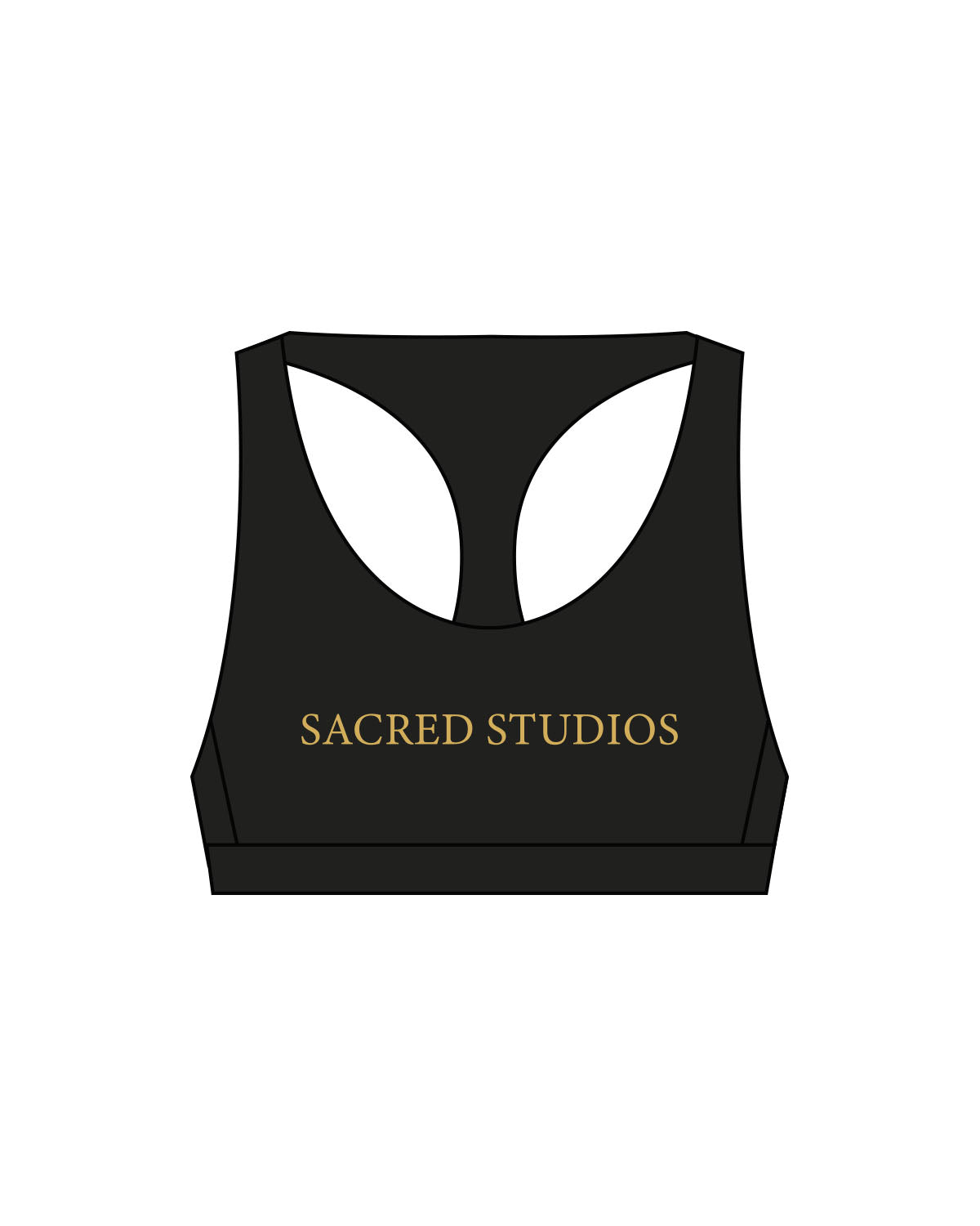 The Racer Bra - Black - Sacred Studios - Center Chest - Printed - Gold