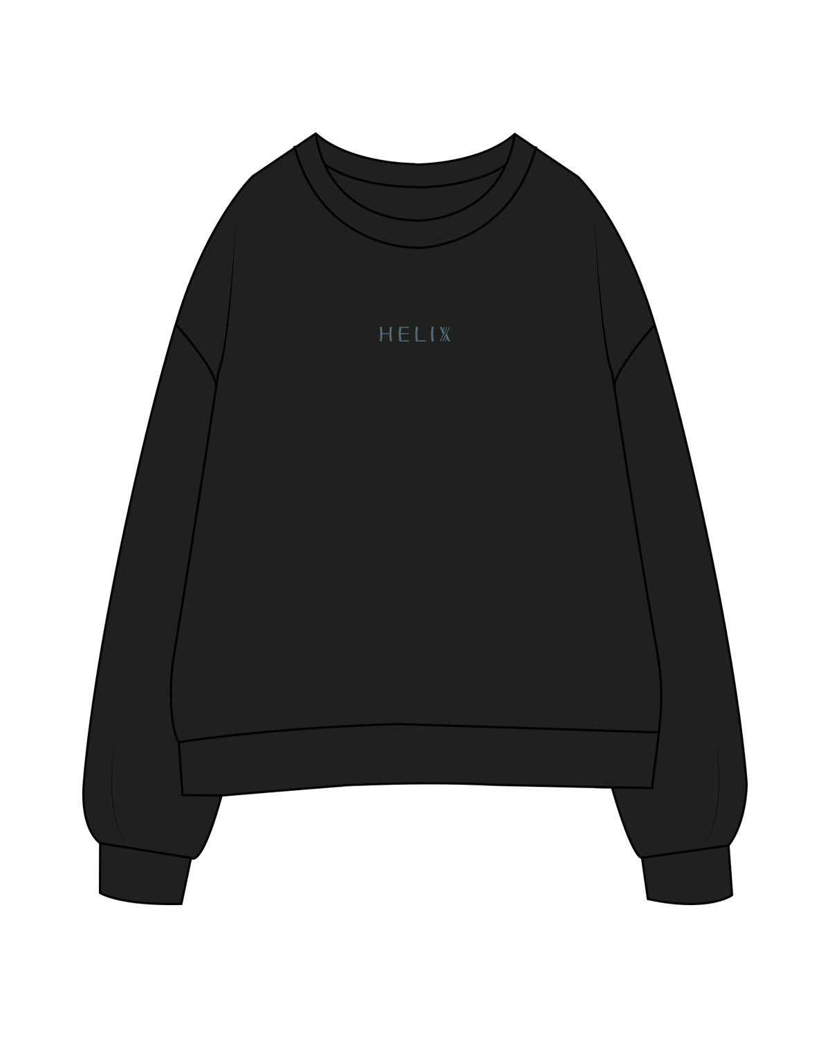 The Womens Crewneck - Black - Helix Strength Studio - Center Chest "Helix" - Embroidered - Teal