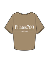 The Crop Tee - Sand - Pilates 760 - Left Chest & Center Back Stacked - Printed White