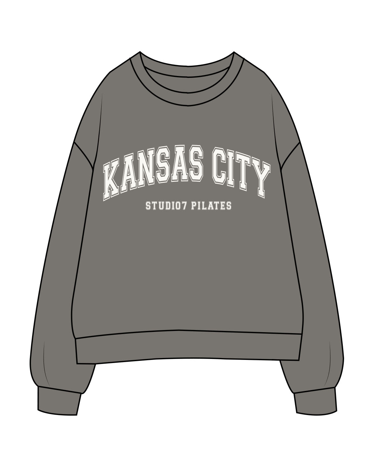 The Womens Crewneck - Washed Gray - STUDIO 7 - Chest Arc Stacked - Printed - Cream