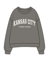 The Womens Crewneck - Washed Gray - STUDIO 7 - Chest Arc Stacked - Printed - Cream