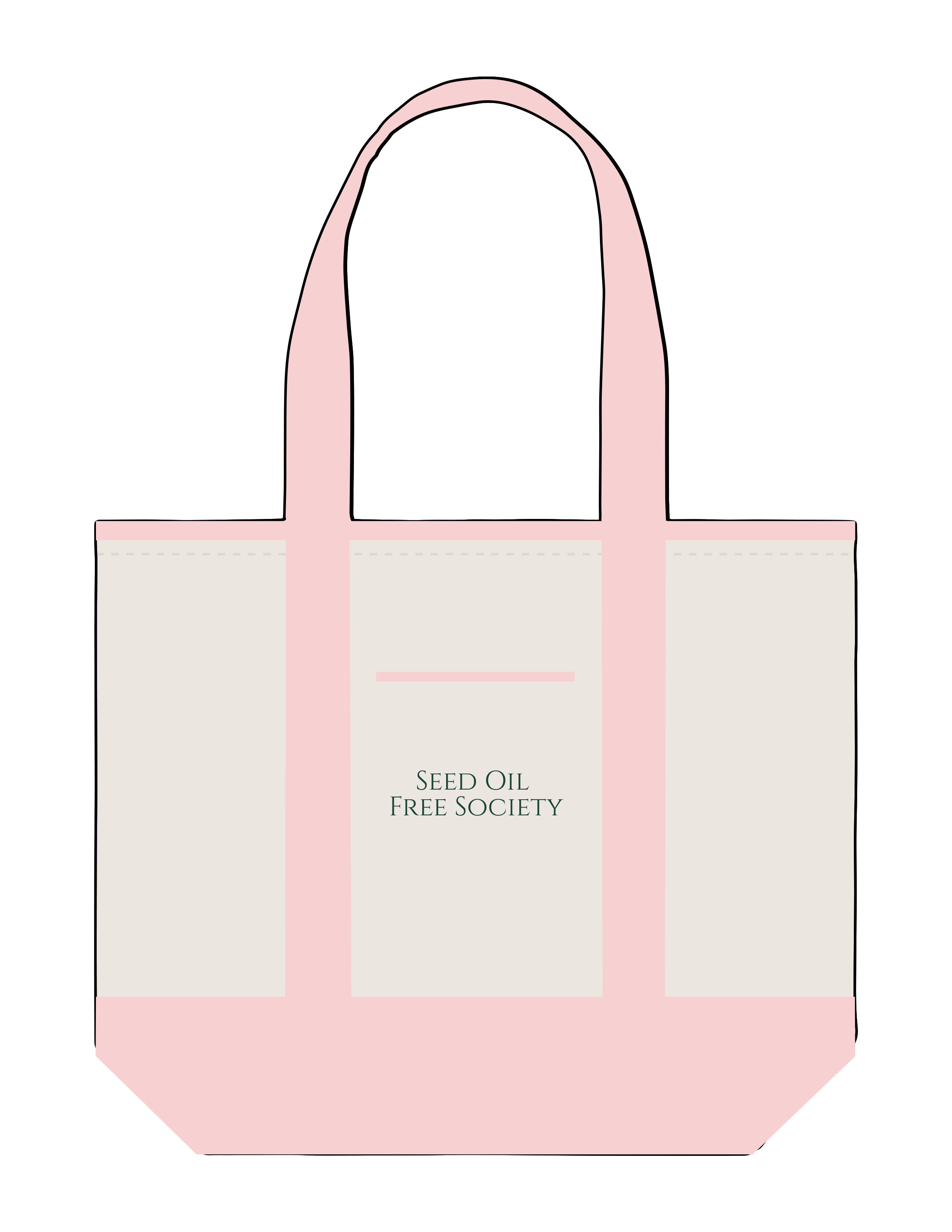 The Contrast Tote Bag - Natural / Light Pink - Aura Gardens - Center Body Stacked - Embroidered - Green