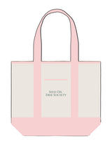 The Contrast Tote Bag - Natural / Light Pink - Aura Gardens - Center Body Stacked - Embroidered - Green