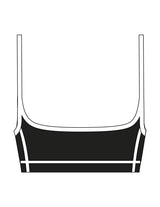 The Piped Scoop Sports Bra - Black - RECHARGED PILATES - Center Chest - Printed - White