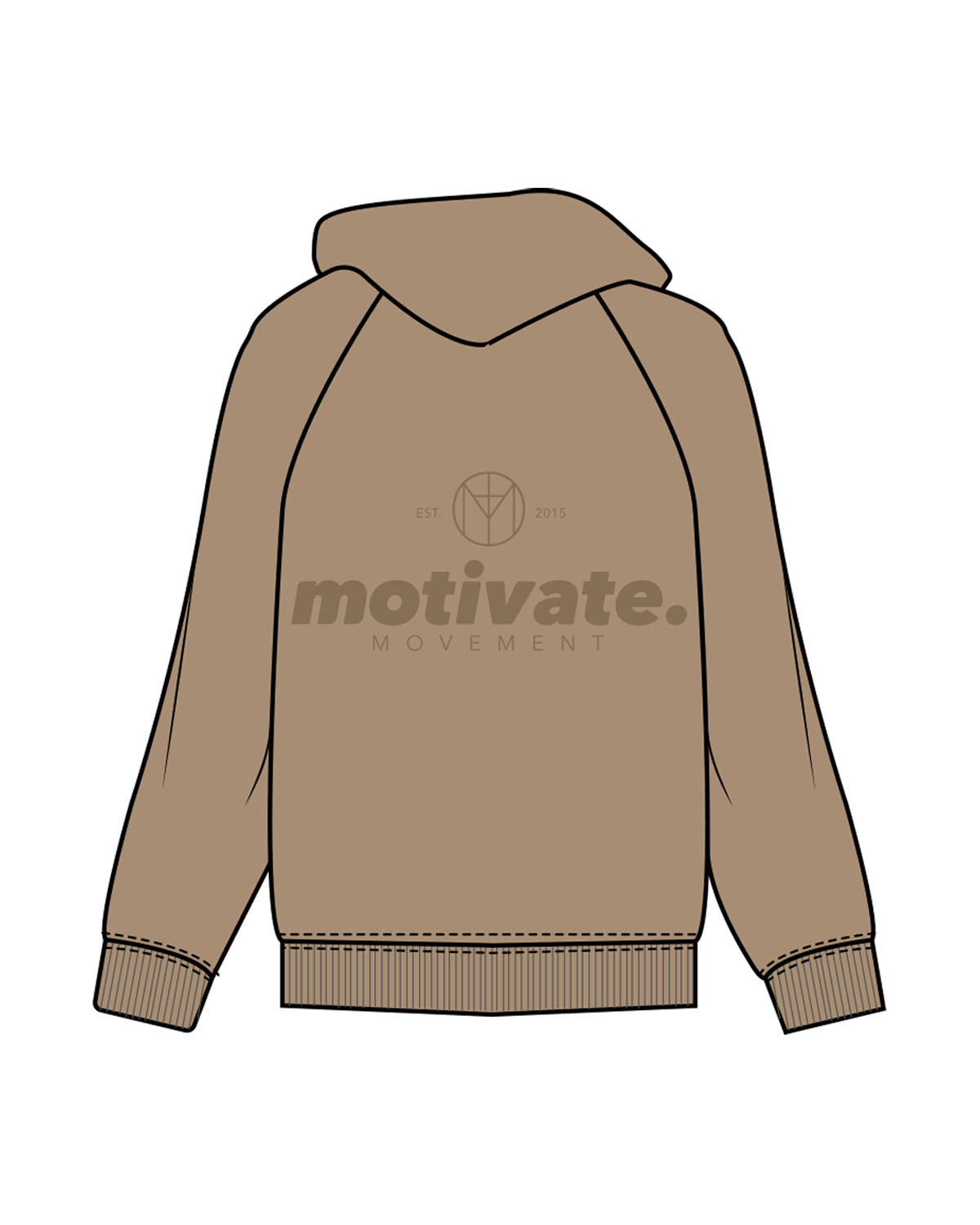 The Mens Hoodie - Sand - Motivate Movement - Center Chest "M" & Back Stacked - Printed - Tone on Tone