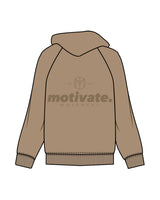 The Mens Hoodie - Sand - Motivate Movement - Center Chest "M" & Back Stacked - Printed - Tone on Tone