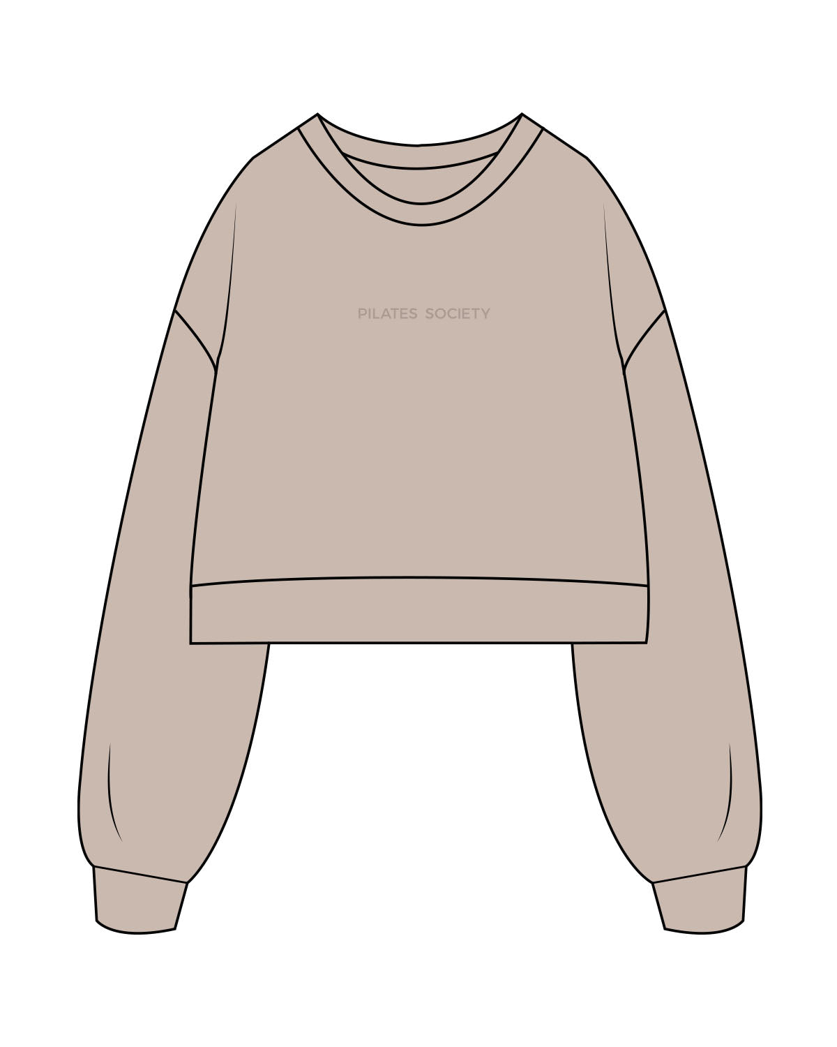 The Womens Crop Crewneck - Bone - Pilates Society - Center Chest - Embroidered Tone on Tone