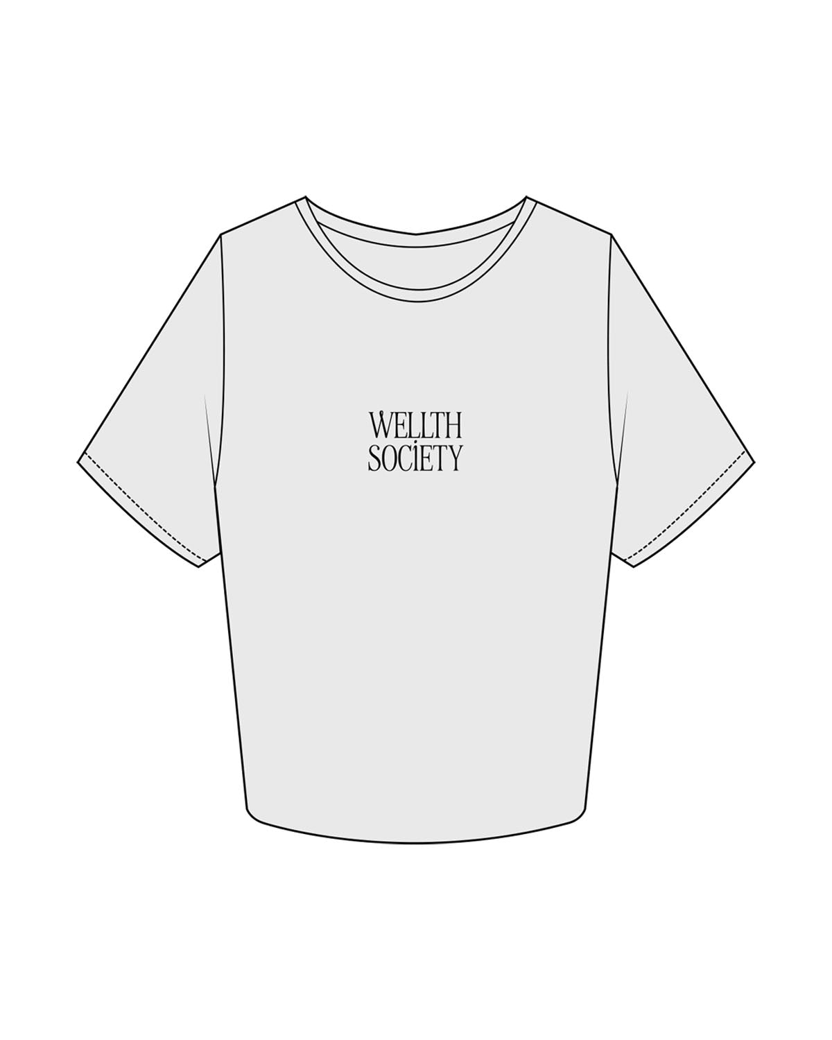 The Crop Tee - Off White - Wellth Society - Center Chest Stacked - Printed - Black