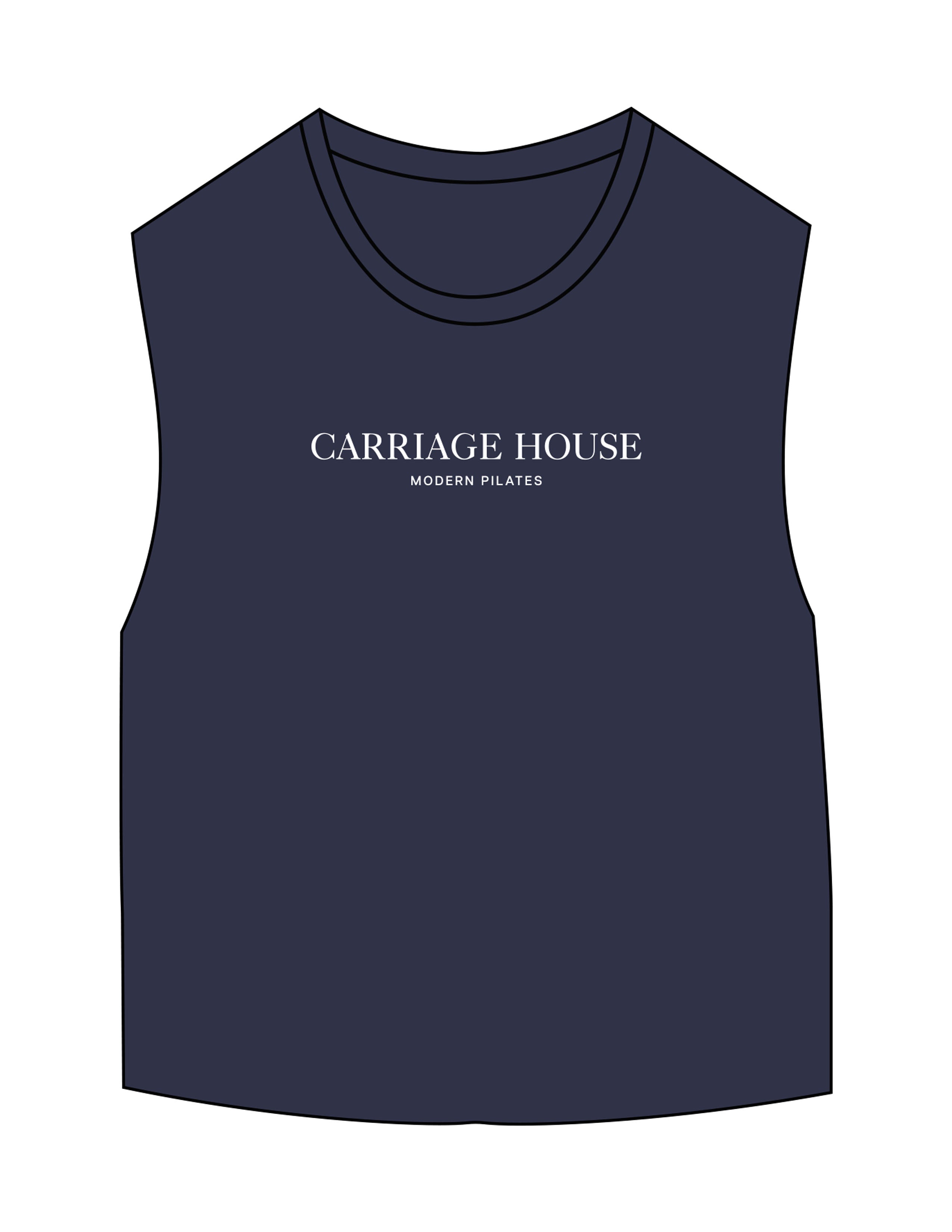 The Micro Rib Basic Crop Tank - Navy - Carriage House - Center Chest Stacked - Printed - White