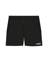 The Womens Sweat Shorts - Black - Studio 205 - Left Leg - Printed - White