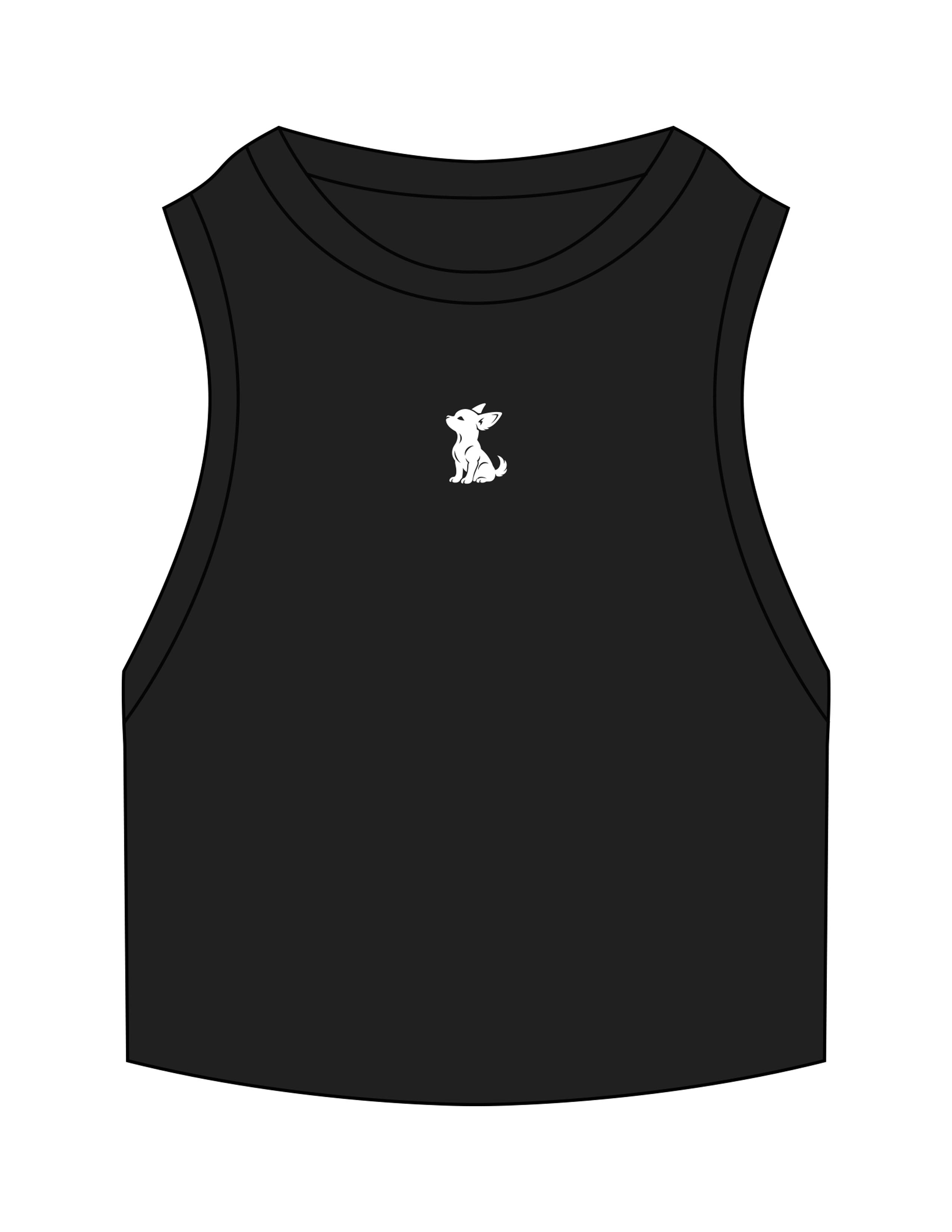 The Ribbed Crop Tank - Black - Mind Muscle - Center Chest Icon - Embroidered - White