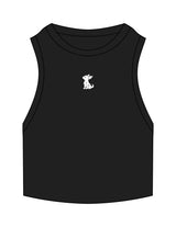 The Ribbed Crop Tank - Black - Mind Muscle - Center Chest Icon - Embroidered - White