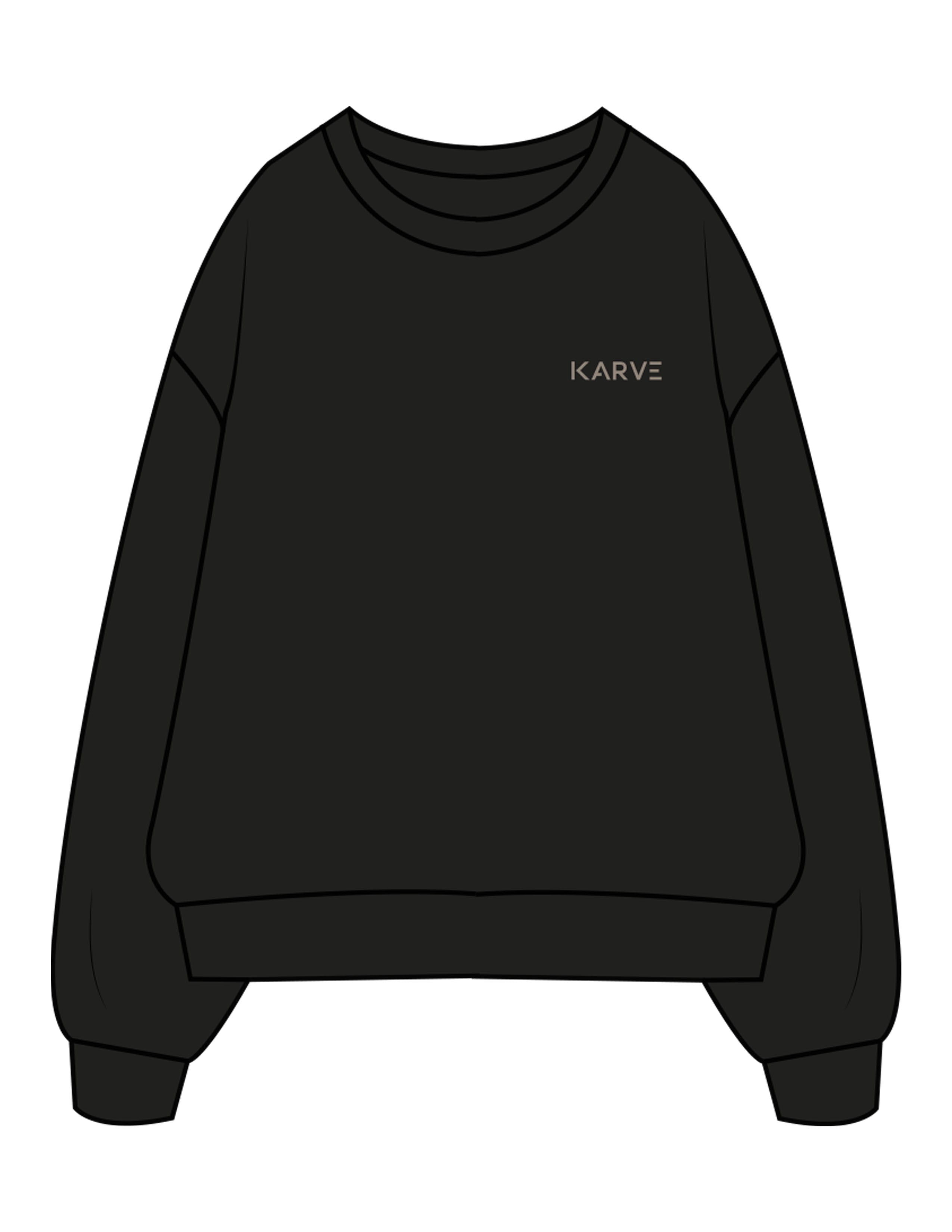 The Mens Crewneck - Black - Karve Lagree Fit - Left Chest Embroidered & Back Stacked Printed - Taupe