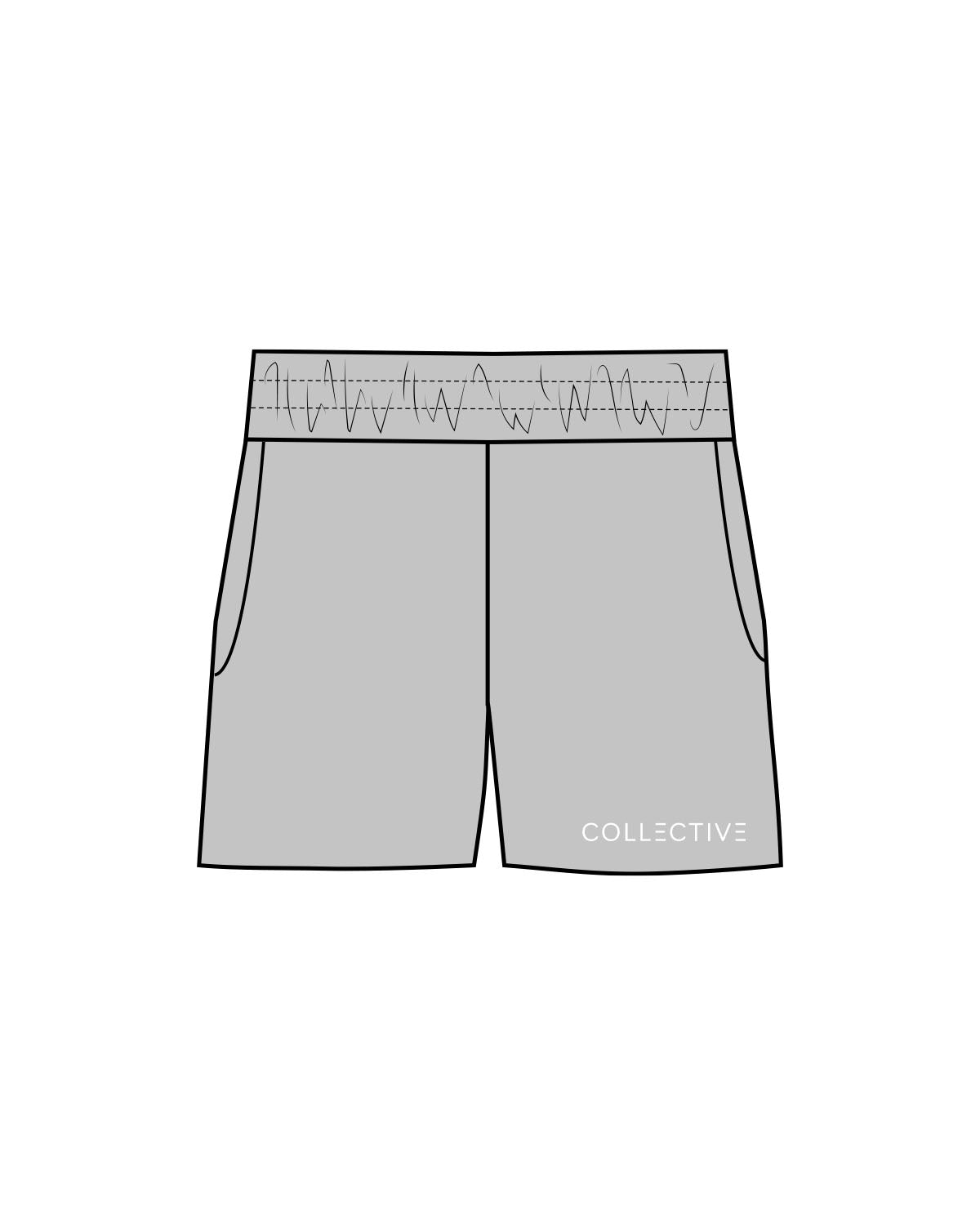 The Mens Sweat Shorts - Heather - Collective Studios- Left Leg Bottom - Embroidered - White