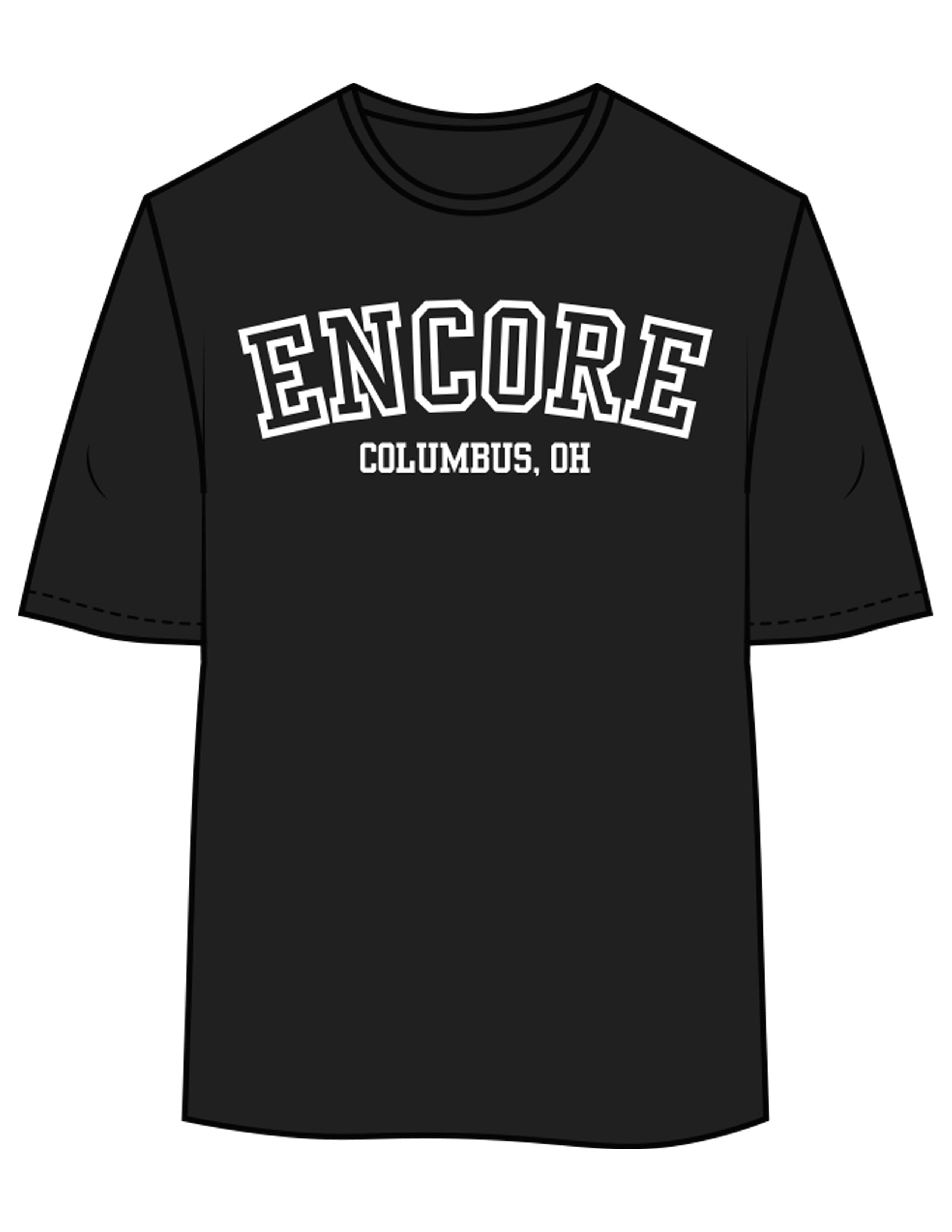 The Womens Oversized Tee - Black - enCore Pilates - Center Chest Stacked - Printed - White