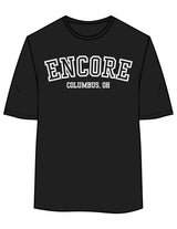 The Womens Oversized Tee - Black - enCore Pilates - Center Chest Stacked - Printed - White