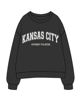 The Womens Crewneck - Washed Black - STUDIO 7 - Chest Arc Stacked - Printed - Cream