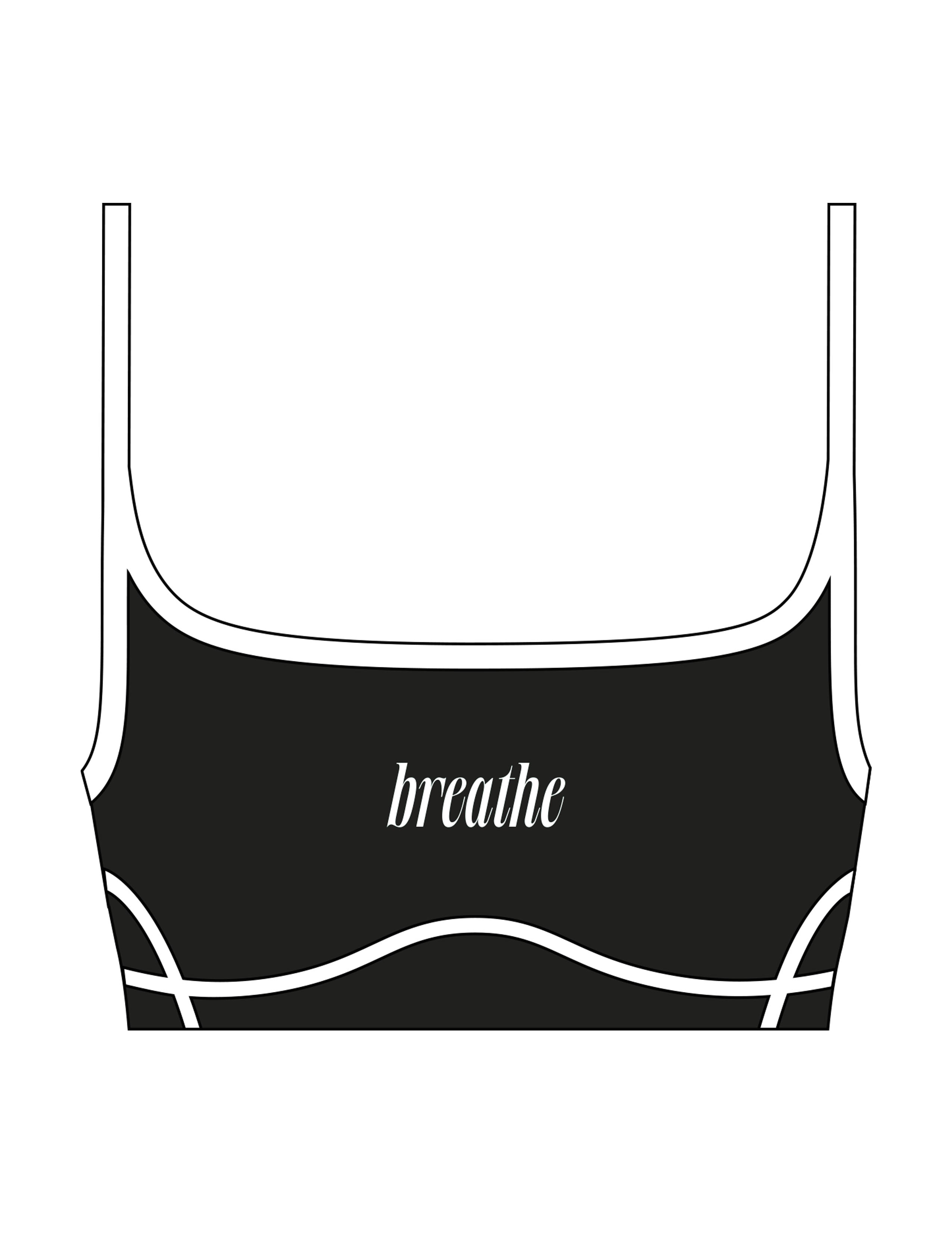 The Piped Scoop Sports Bra - Black - RECHARGED PILATES - Center Chest - Printed - White
