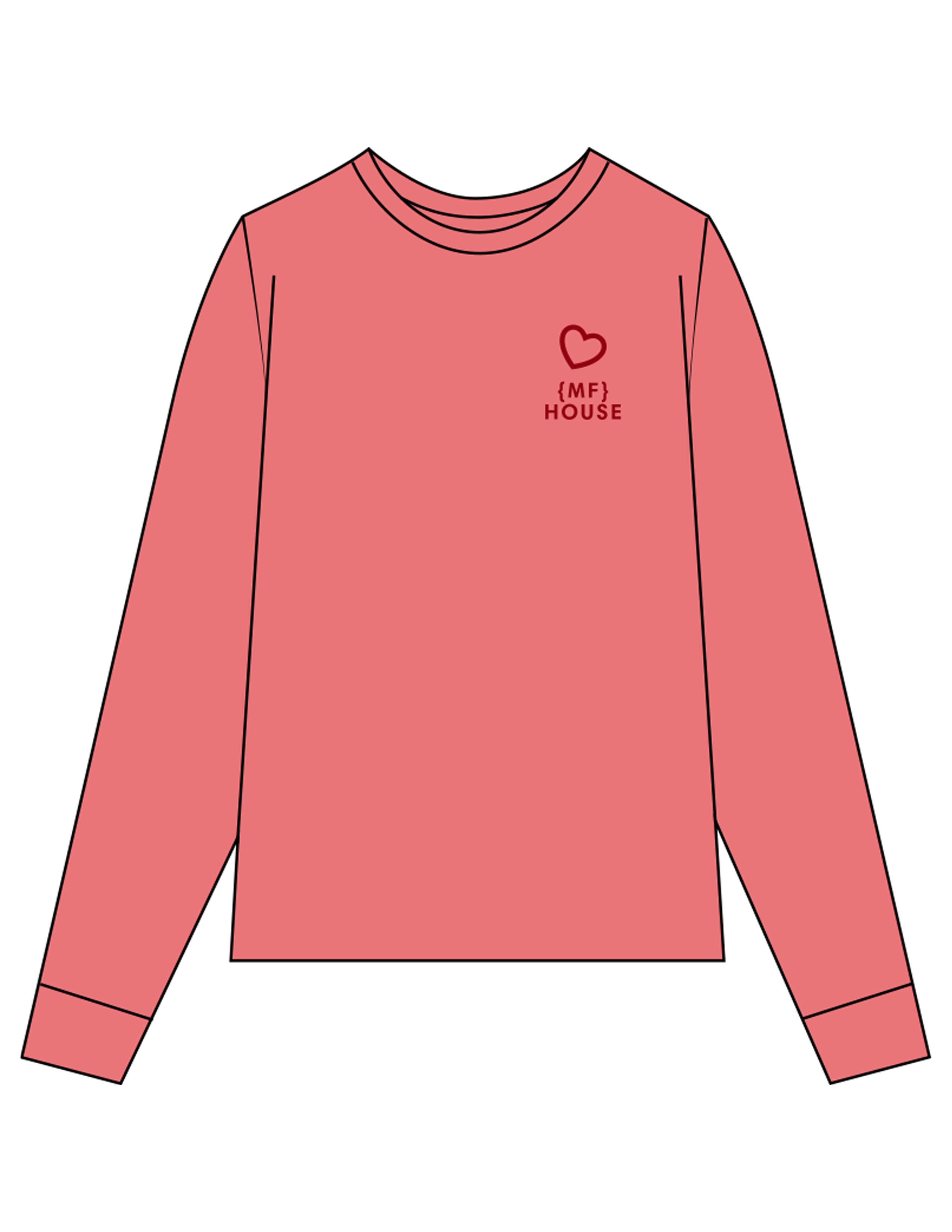 The Unisex Midweight Long Sleeve - Crimson - Mega Fit House - Left Chest Stacked & Back Stacked - Printed - Red