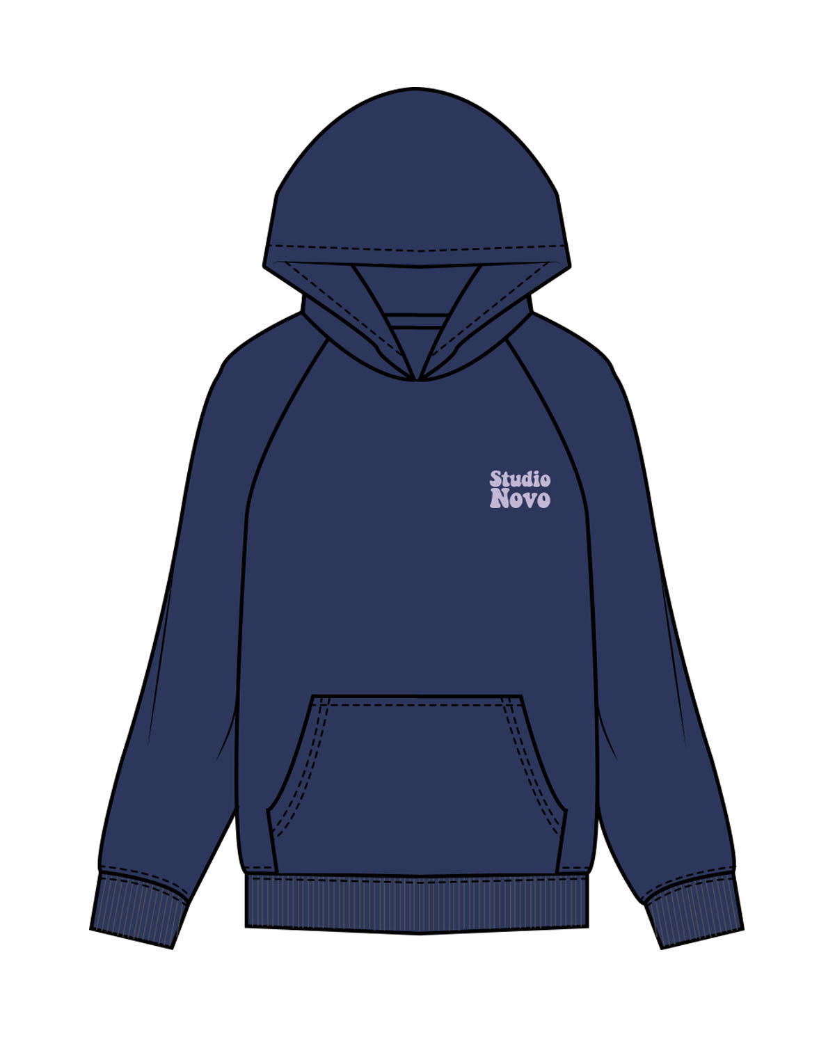 The Mens Hoodie - Cobalt - Studio Novo - Left Chest Stacked & Back Stacked - Lavander