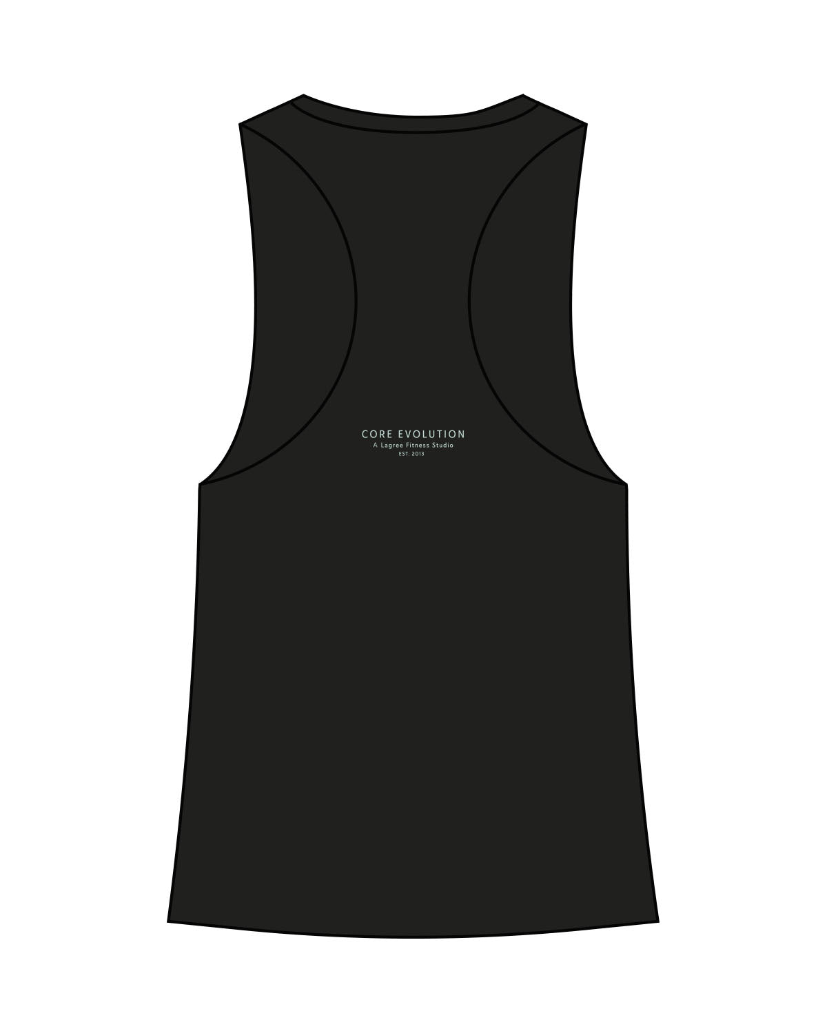 The Womens Full Length Tank - Black - Core Evolution - Center Chest & Center Back -  Teal