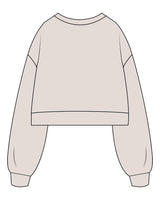 The Womens Crop Crewneck - Bone - Wellth Society - Left Chest Stacked - Printed - Black